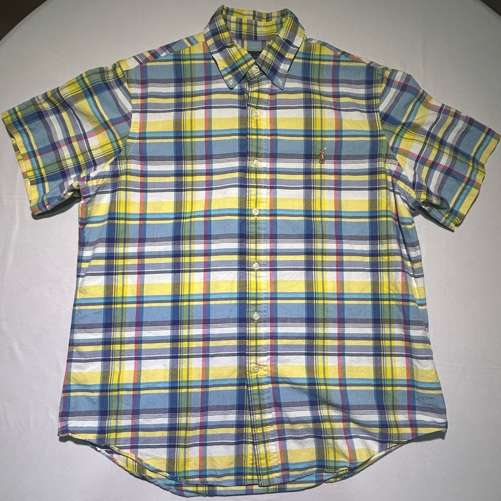 Ralph Lauren Yellow and Blue Casual Button Down Shirt - Large
